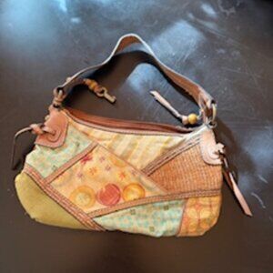 Fossil Vintage Patchwork Leather Shoulder Bag Boho Y2K Retro Purse